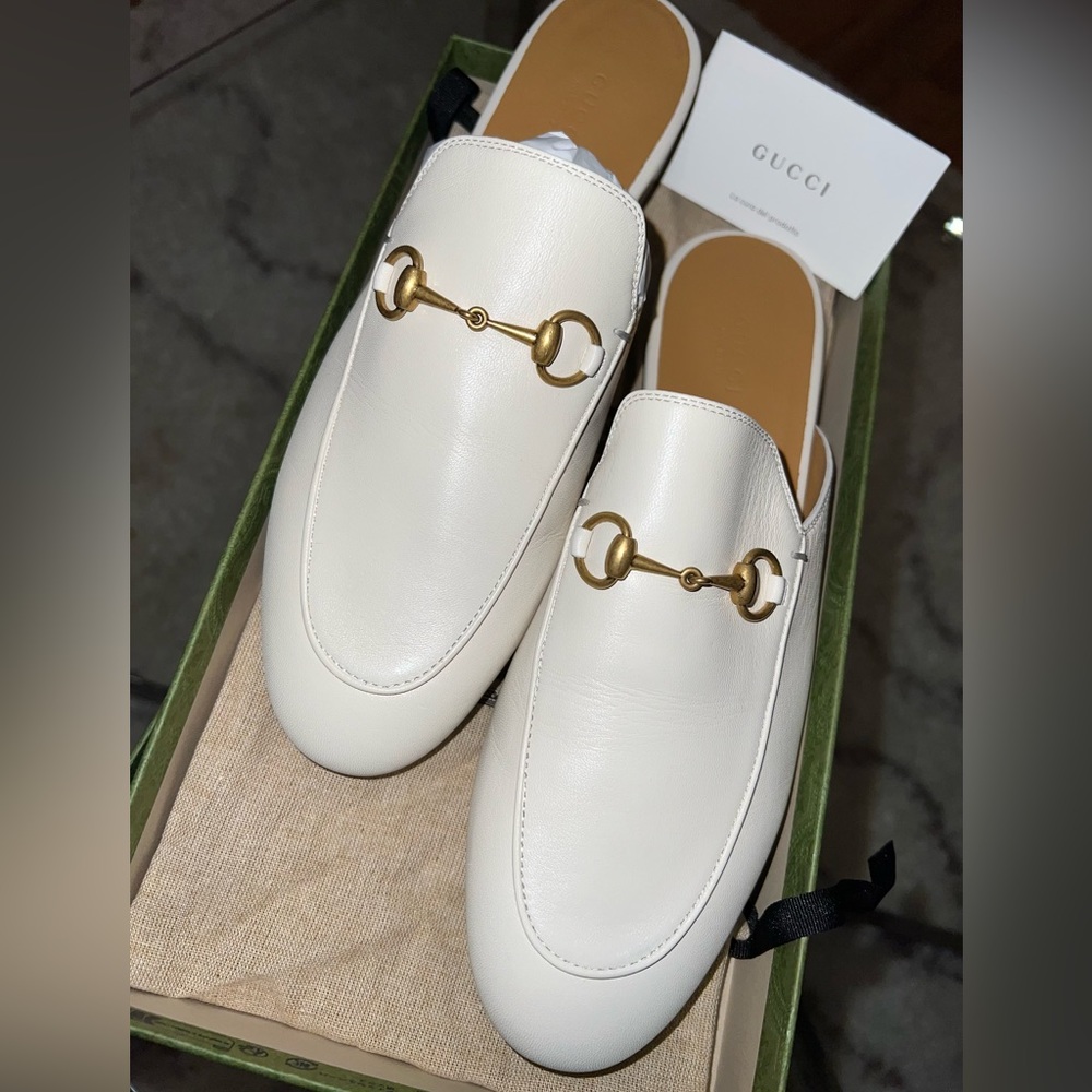 Gucci Princetown White Leather Mules (women size 8.5/9)